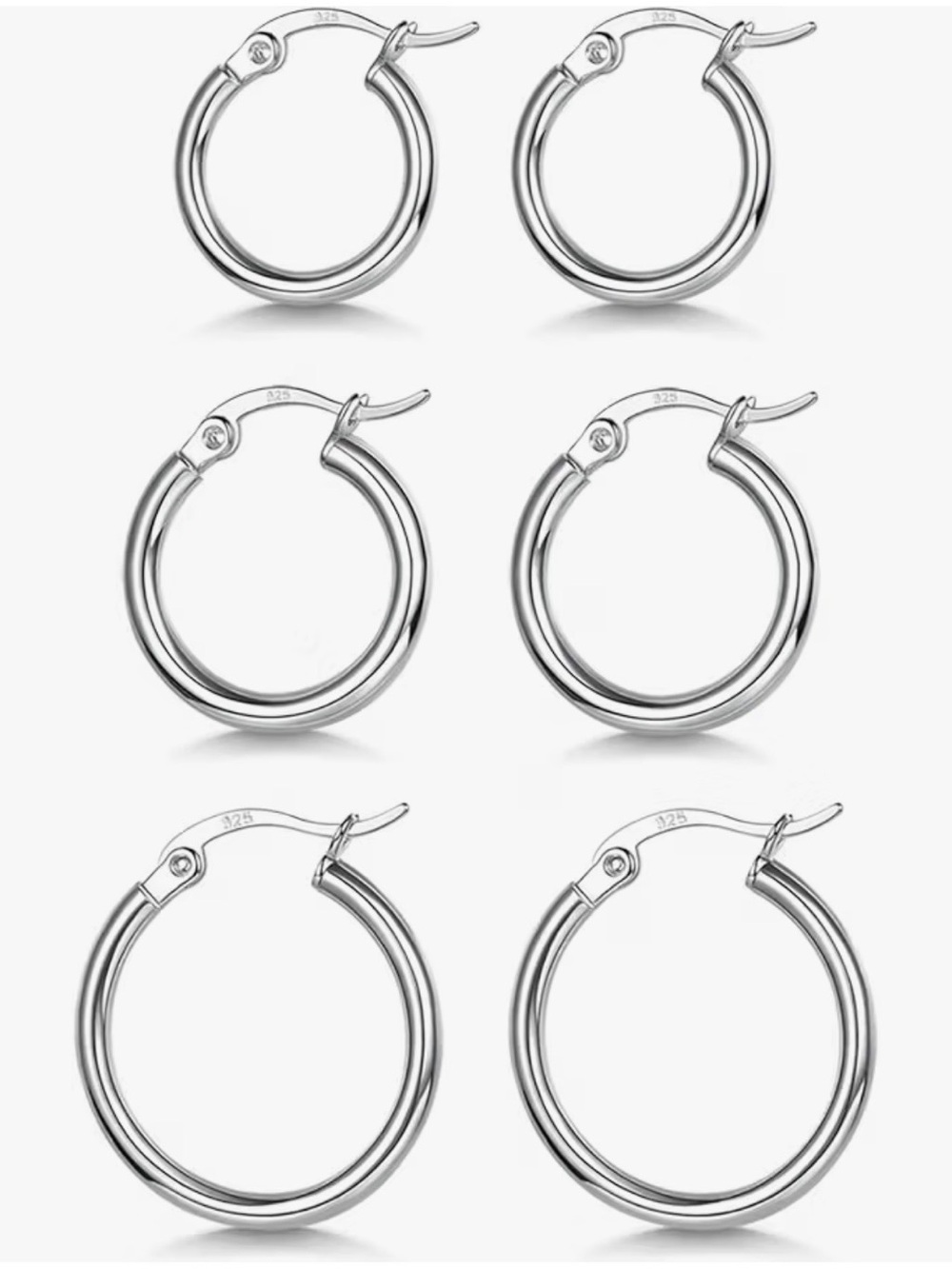 NWT 3 Pairs 925 Sterling Silver Hoop Earrings